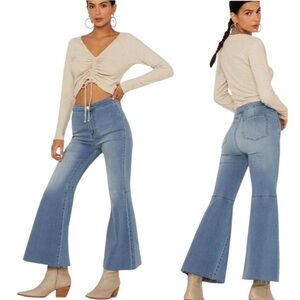Free People Youthquake High Rise Crop Flare Bell Bottom Jeans Light Wash Size 27